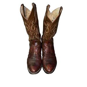 Vintage Tony Lama Cowboy Boots Mens 10D Brown Leather Lizard Used